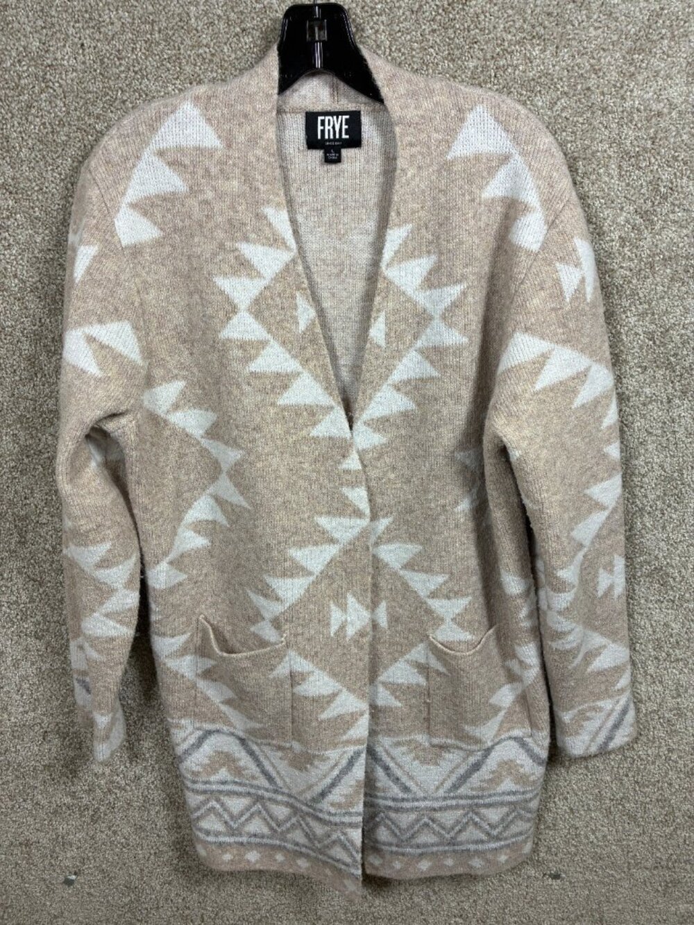 Frye Cardigan Sweater Womens L Southwestern Geometric Open Front Western Boho